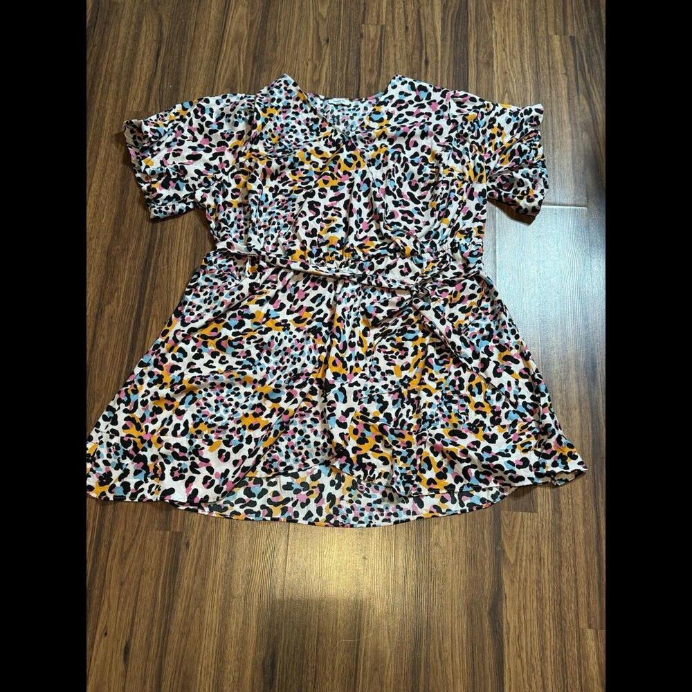 Simply Be Colorful Leopard Print Faux Wrap Dress